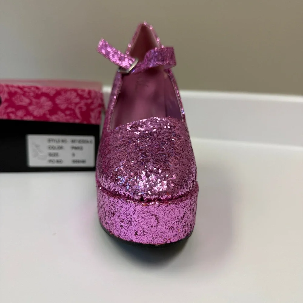 Ellie Shoes Pink Glitter Mary Jane Platform Chunky Heel 557-Eden-G Womens Size 9
